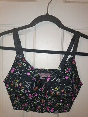 Victoria Secret PINK Lounging Wireless Pushup Padded Bra Large Logo\Floral Blk